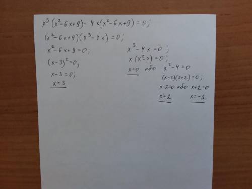 Знайдить корінь рівняння:x³ (x² - 6x + 9) - 4x (x²- 6x +9)​​
