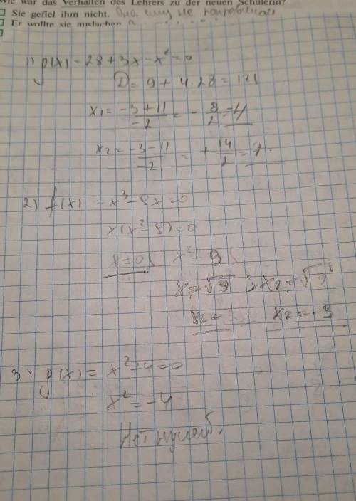 Найти нули функции 1) g(x) =28+3x-x² 2) f(x) =x³-9x3) g(x) =x²+4​