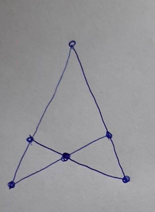 Распределиие 6 точек так что бы по 3 точки лежали на каждой из четырёх прямых