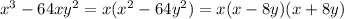 x^3-64xy^2=x(x^2-64y^2)=x(x-8y)(x+8y)