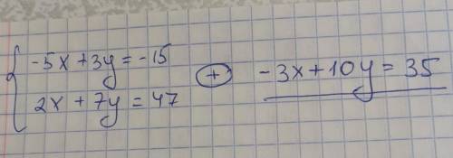 Решите систему уравнений методом алгебраического сложения: -5х+3у=-152х+7у=47​