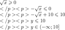 \sqrt x \geqslant 0\\-\sqrt x\leqslant 0\\-\sqrt x +10\leqslant 10\\y\leqslant 10\\y\in (-\infty ;10]