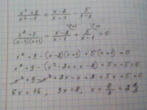 (x^(2)+9)/(x^(2)-1)=(x-2)/(x+1)-(5)/(1-x)