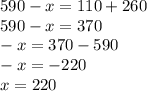 590 - x = 110 + 260 \\ 590 - x = 370 \\ - x = 370 - 590 \\ - x = - 220 \\ x = 220