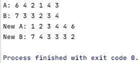 (Написать код на C#) Отсортировать элементы множества А по возрастанию, а элементы множества В по уб