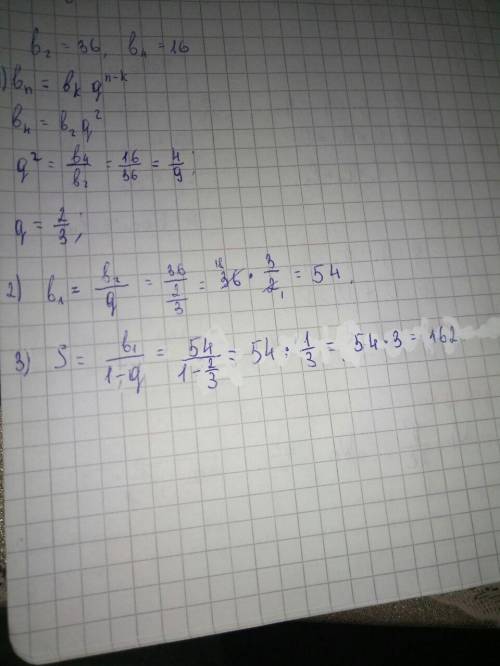 Знайдіть суму нескінченної геометричної прогресії якщо b2=36 , b4=16