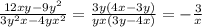\frac{12xy-9y^{2} }{3y^{2} x-4yx^{2} } = \frac{3y(4x-3y)}{yx(3y-4x)} = -\frac{3}{x}