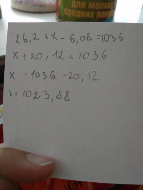 2.Решите уравнение:26,2+x-6,08=1036​