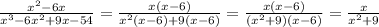 \frac{x^2-6x}{x^3-6x^2+9x-54}=\frac{x(x-6)}{x^2(x-6)+9(x-6)}=\frac{x(x-6)}{(x^2+9)(x-6)}=\frac{x}{x^2+9}