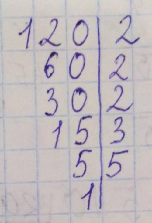 Укажи, какому разложению на простые множители соответствует число 120 : 2⋅3⋅52 23⋅3⋅5 2⋅33 32⋅5 ДАМ