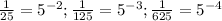 \frac{1}{25}=5^{-2}; \frac{1}{125}=5^{-3}; \frac{1}{625}=5^{-4}