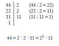? числа 55 і 44 взаємно простими, якщо їх розкладання на прості множники таке: 44 = 2-2 - 11 55 = 5-
