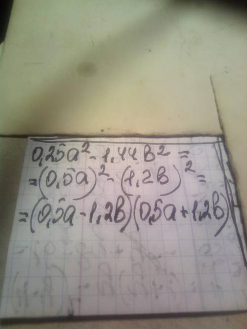 Разложите на множители 0, 25a^2-1,44b^2​
