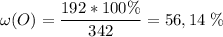 \displaystyle \omega(O) = \frac{192*100\%}{342} = 56,14\; \%
