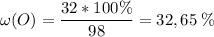 \displaystyle \omega(O) = \frac{32*100\%}{98} = 32,65\; \%