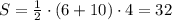S = \frac{1}{2} \cdot (6 + 10) \cdot4 = 32
