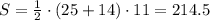 S = \frac{1}{2} \cdot (25 + 14) \cdot 11 = 214.5