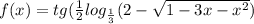 f(x)= tg(\frac{1}{2} log_\frac{1}{3} (2-\sqrt{1-3x-x^2} )
