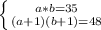 \left \{ {{a*b=35} \atop {(a+1)(b+1)=48}} \right. \\