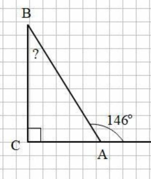 19. В прямоугольном треугольнике ABC угол с – прямой, а внешний при вершине А равен136°. Найдите уго