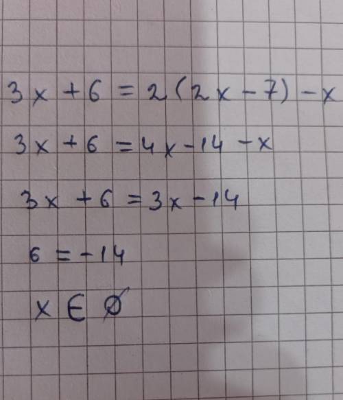 3x+6=2(2x-7) -x​