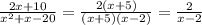 \frac{2x+10}{x^{2}+x-20}=\frac{2(x+5)}{(x+5)(x-2)}=\frac{2}{x-2}