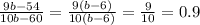 \frac{9b-54}{10b-60} =\frac{9(b-6)}{10(b-6)} =\frac{9}{10} =0.9