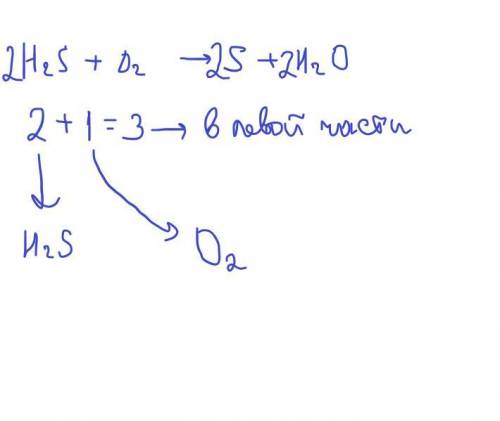 Определите сумму коеффицентов в левой части реакции Н2S+O2=S+H2O