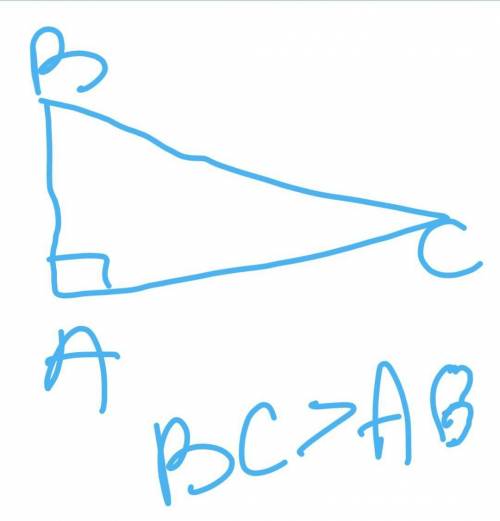 В треугольнике ABC угол А прямой Сравните стороны BC и AB