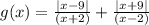 g(x) = \frac{ |x - 9| }{(x + 2)} + \frac{ |x + 9| }{(x - 2)}