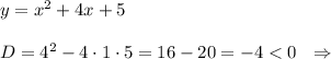 y=x^2+4x+5\\\\D=4^2-4\cdot 1\cdot 5=16-20=-4