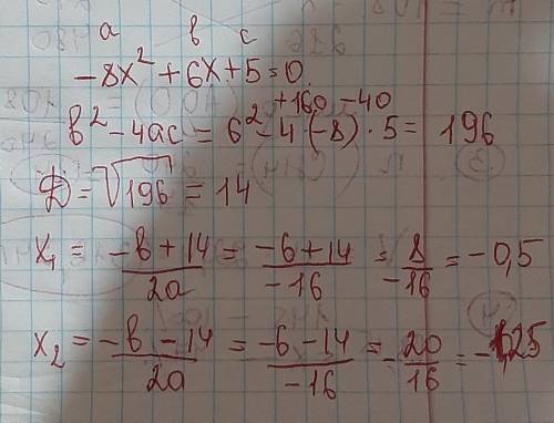 6x-8x²+5=0 решить уравнение​