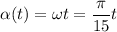 \displaystyle \alpha (t)=\omega t=\frac{\pi }{15}t