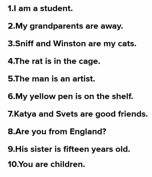 2) My grandparents3) Sniff and Winston4) Themain the cage5) The man6) My yellow pen7) Katya and Suet