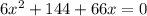 6x {}^{2} + 144 + 66x = 0