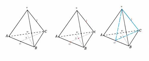 Побудуйте переріз правильної трикутної піраміди MABC (точка M - вершина піраміди) площиною, що прохо