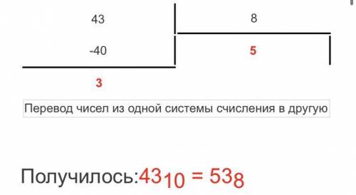 Перевести десятичное число 43 в ВОСЬМИРИЧНУЮ, ШЕСТНАДЦАТИРИЧНУЮ ССЧ и наоборот.​