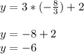 y=3*(-\frac{8}{3})+2\\ \\ y=-8+2\\ y=-6