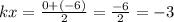 kx = \frac{0 + ( - 6)}{2} = \frac{ - 6}{2} = - 3