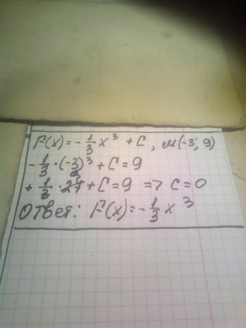 Для функции f(x)=1 - x^2 найдите первообразную,график который проходит через точки М (-3;9)​