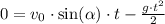 0 = v_0\cdot \sin(\alpha)\cdot t - \frac{g\cdot t^2}{2}