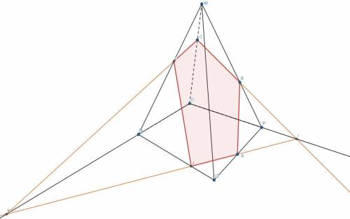 Постройте сечение пирамиды плоскостью, проходящей через точки A, B, C​