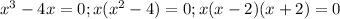 x^3-4x=0;x(x^2-4)=0;x(x-2)(x+2)=0