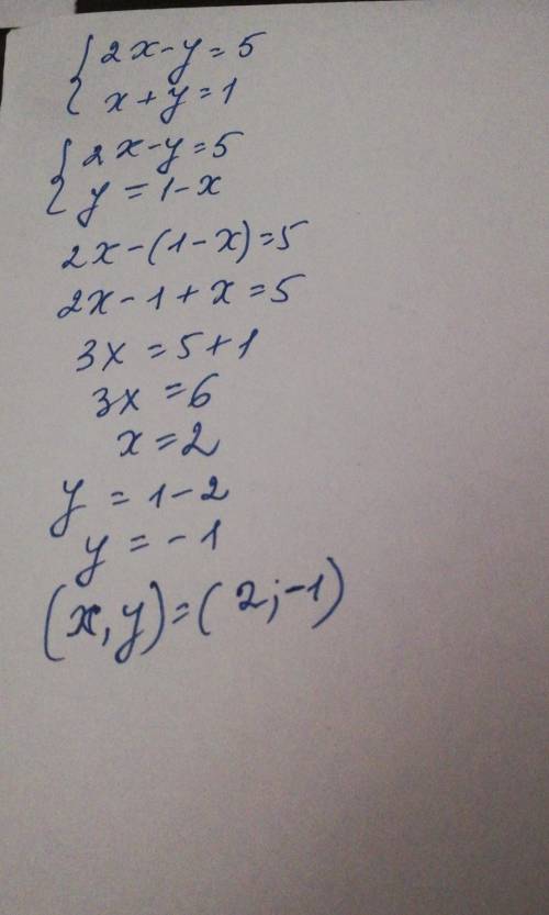 . Решите систему уравнений: 2х-у=5 х+у=1​