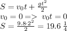 S= v_0t + \frac{gt^2}{2} \\ v_0 = 0 = \: v_0t = 0\\ S= \frac{9.8 \cdot 2^2}{2} = 19.6 \: м