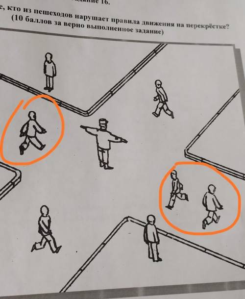 Отметьте на рисунке кто из пешеходов нарушает правила движения на перекрестке​