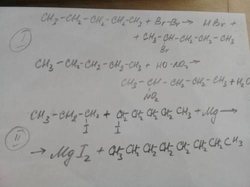 Написать реакции пентана с бромом и нитрирования. осуществить превращение С3Н7I-->С8Н18