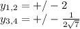 y_{1,2}=+/-2 \\y_{3,4}=+/-\frac{1}{2\sqrt{7} }
