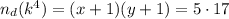 n_d(k^4)=(x+1)(y+1)=5\cdot17