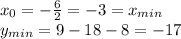 x_{0}=-\frac{6}{2}=-3=x_{min}\\y_{min}=9-18-8=-17